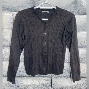 M&S School Dark Grey Cable Knit Button Up Sweater Sz XS